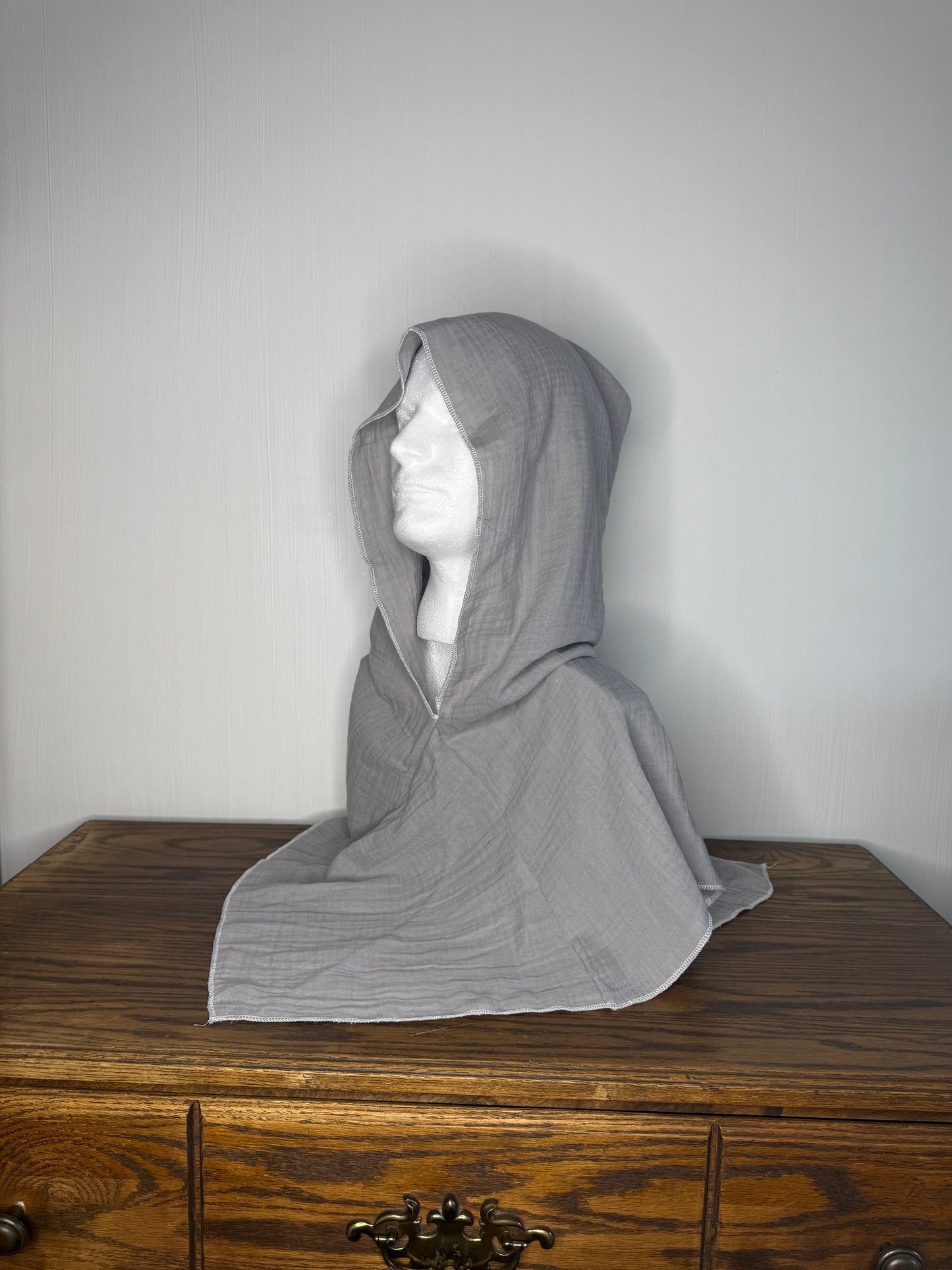 Grey Double Cotton Gauze Hood, White Thread