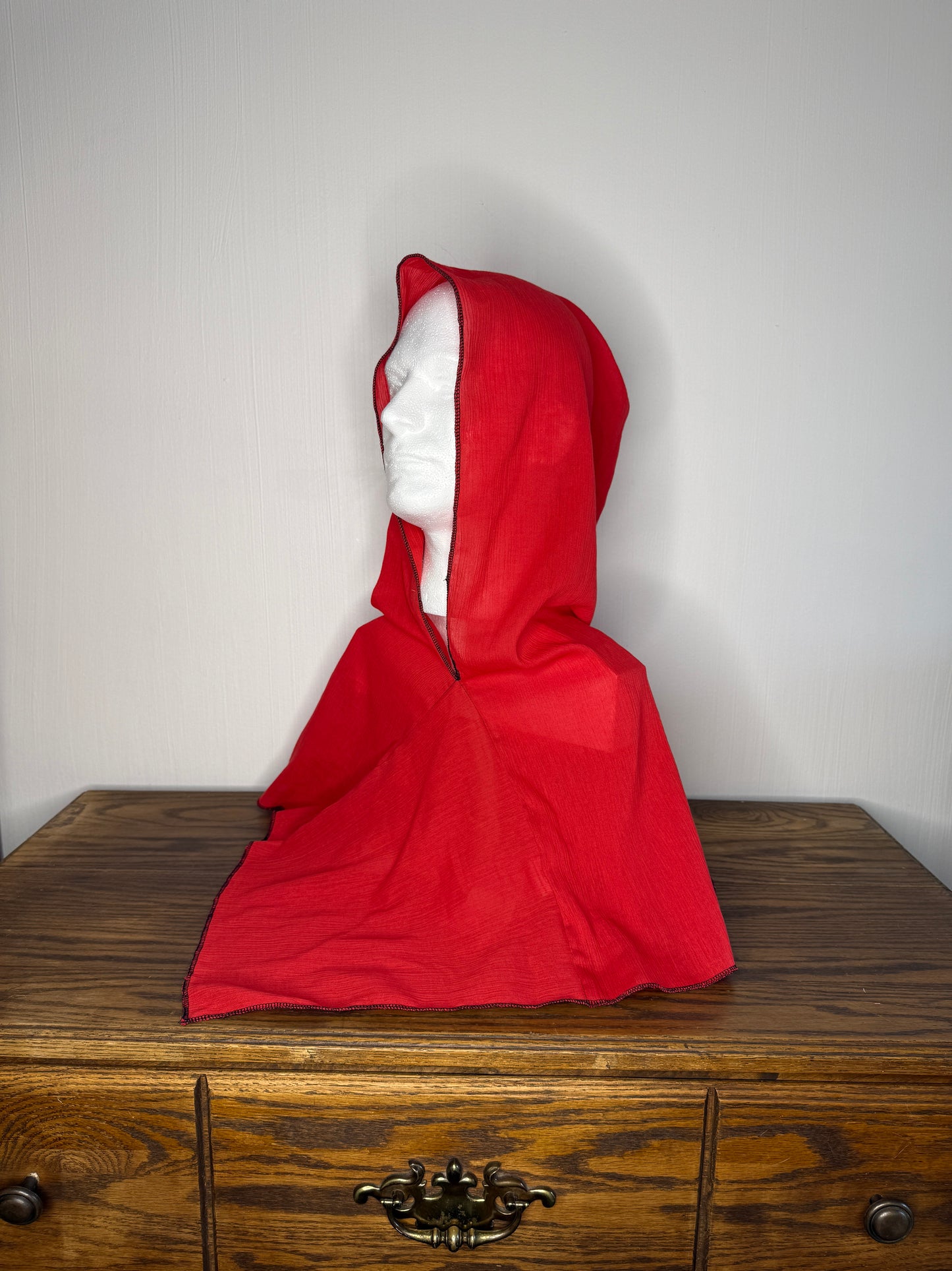 Red Cotton Gauze Hood, Black Thread