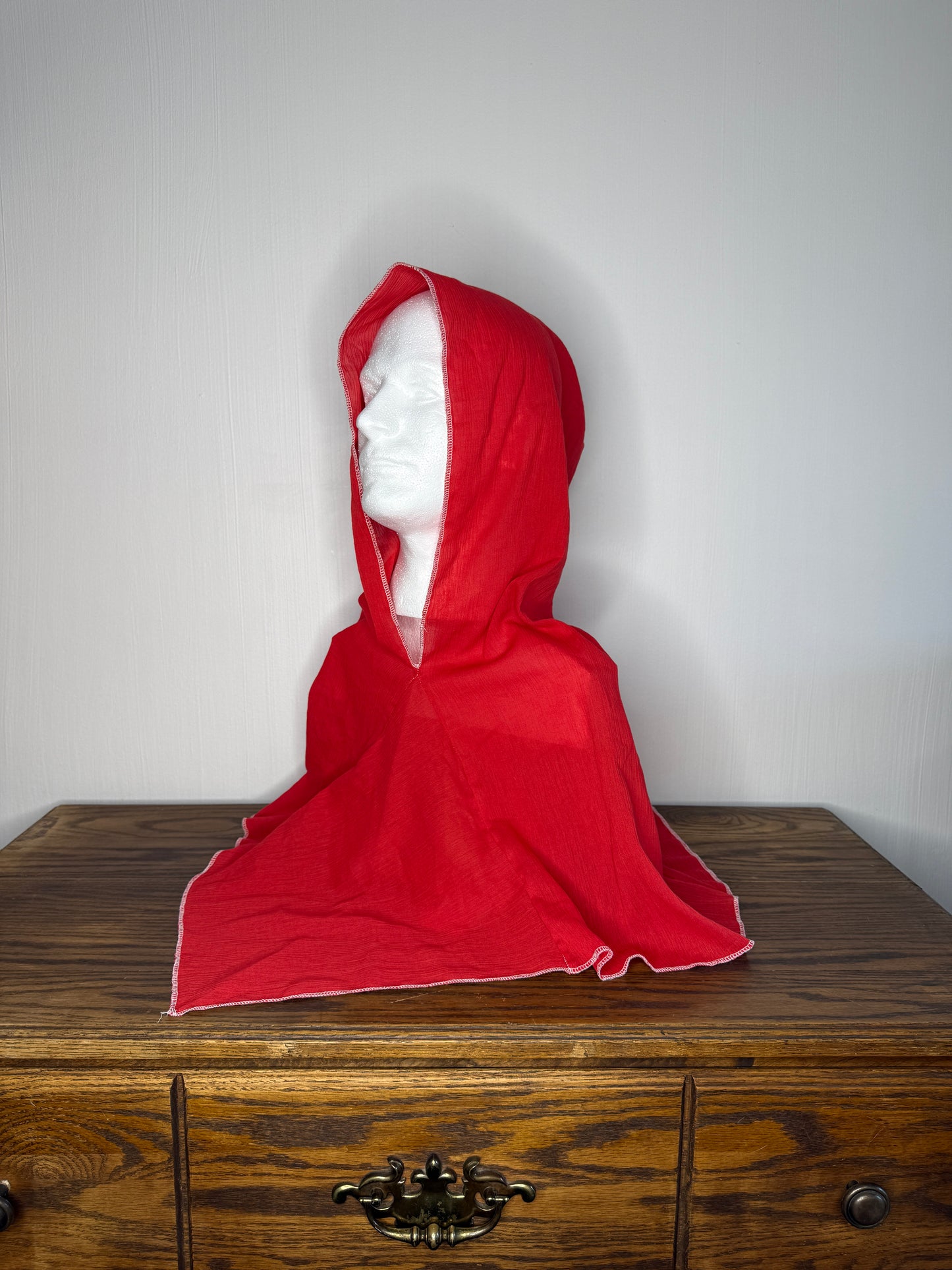 Red Cotton Gauze Hood, White Thread