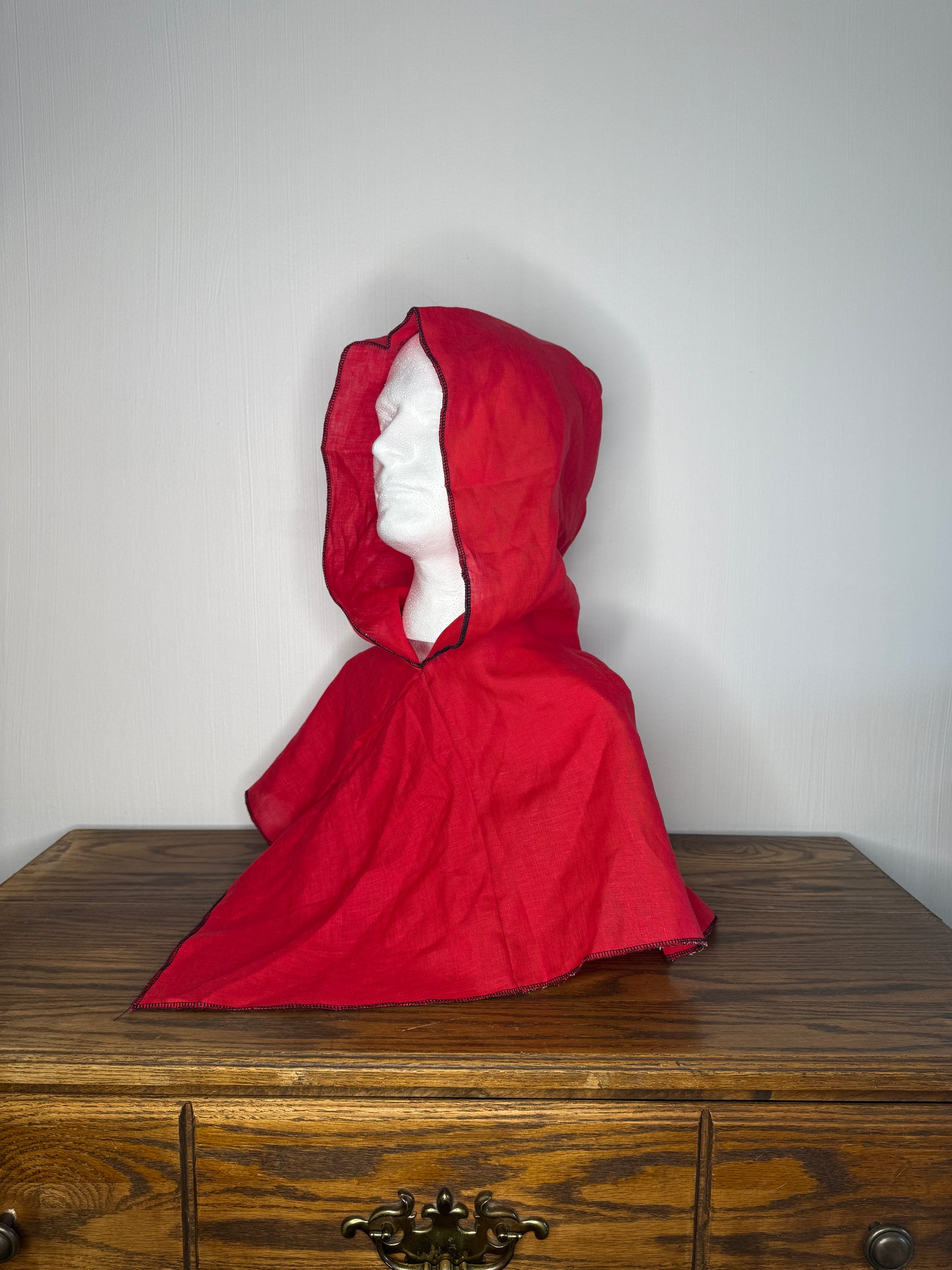 Red Linen Hood, Black Thread