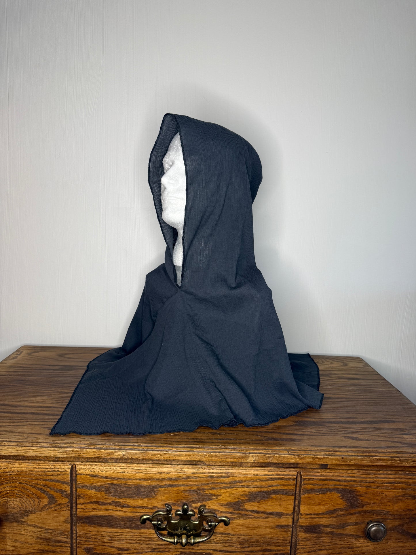 Charcoal Cotton Gauze Hood, Black Thread