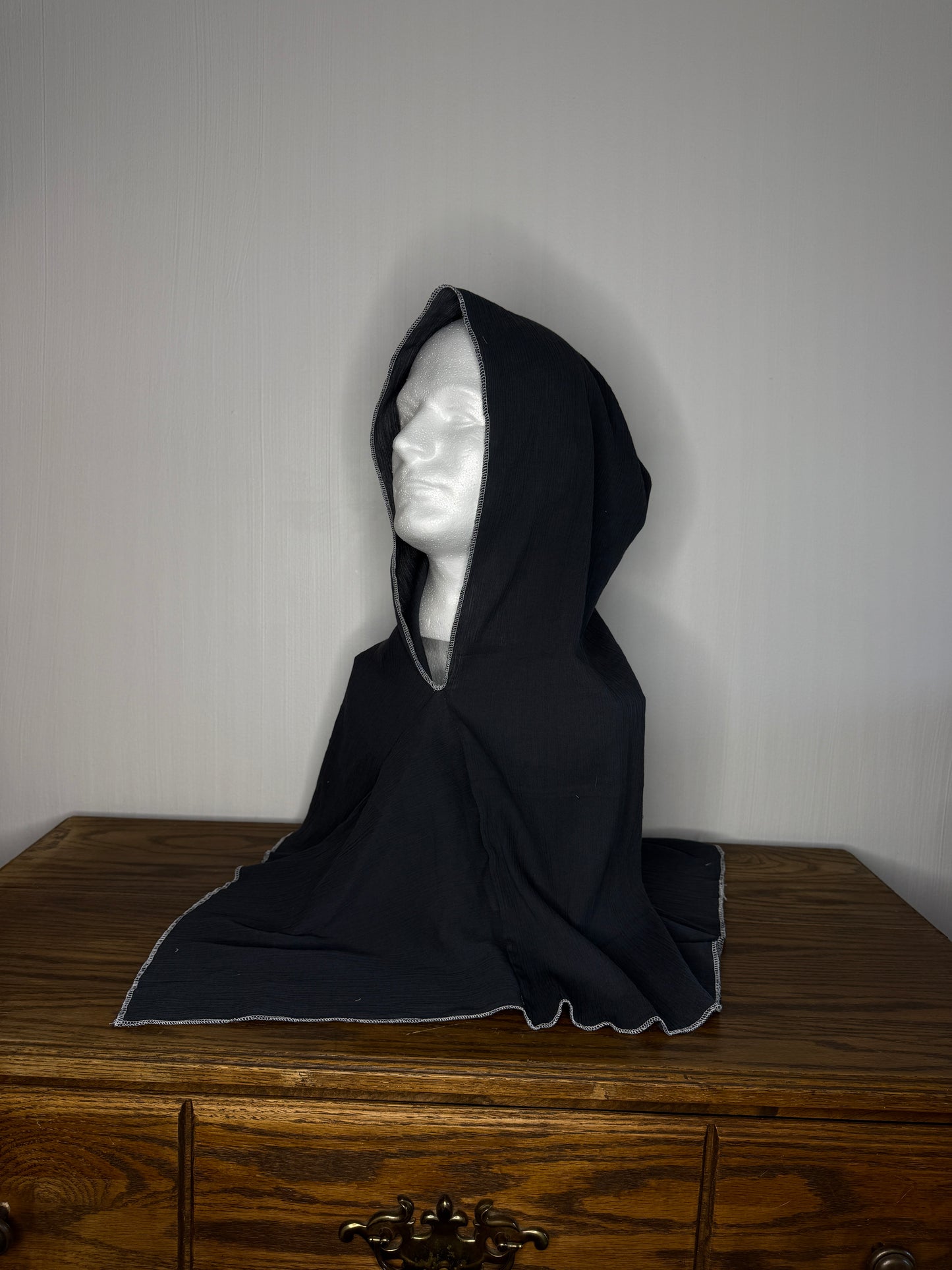 Charcoal Cotton Gauze Hood, White Thread