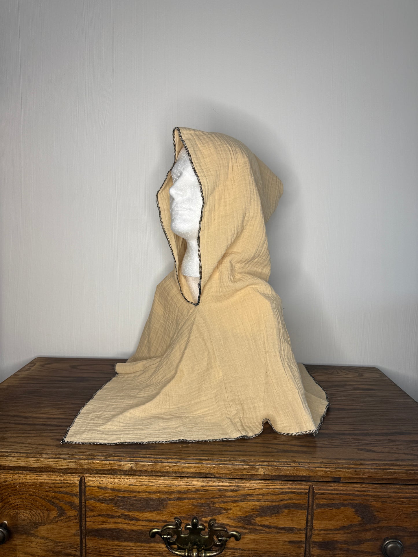 Cream Double Cotton Gauze Hood, Black Thread