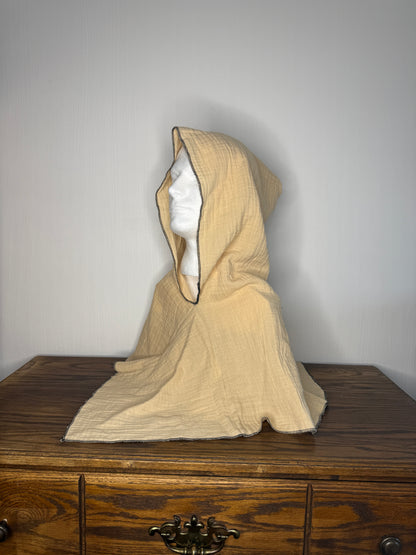 Cream Double Cotton Gauze Hood, Black Thread