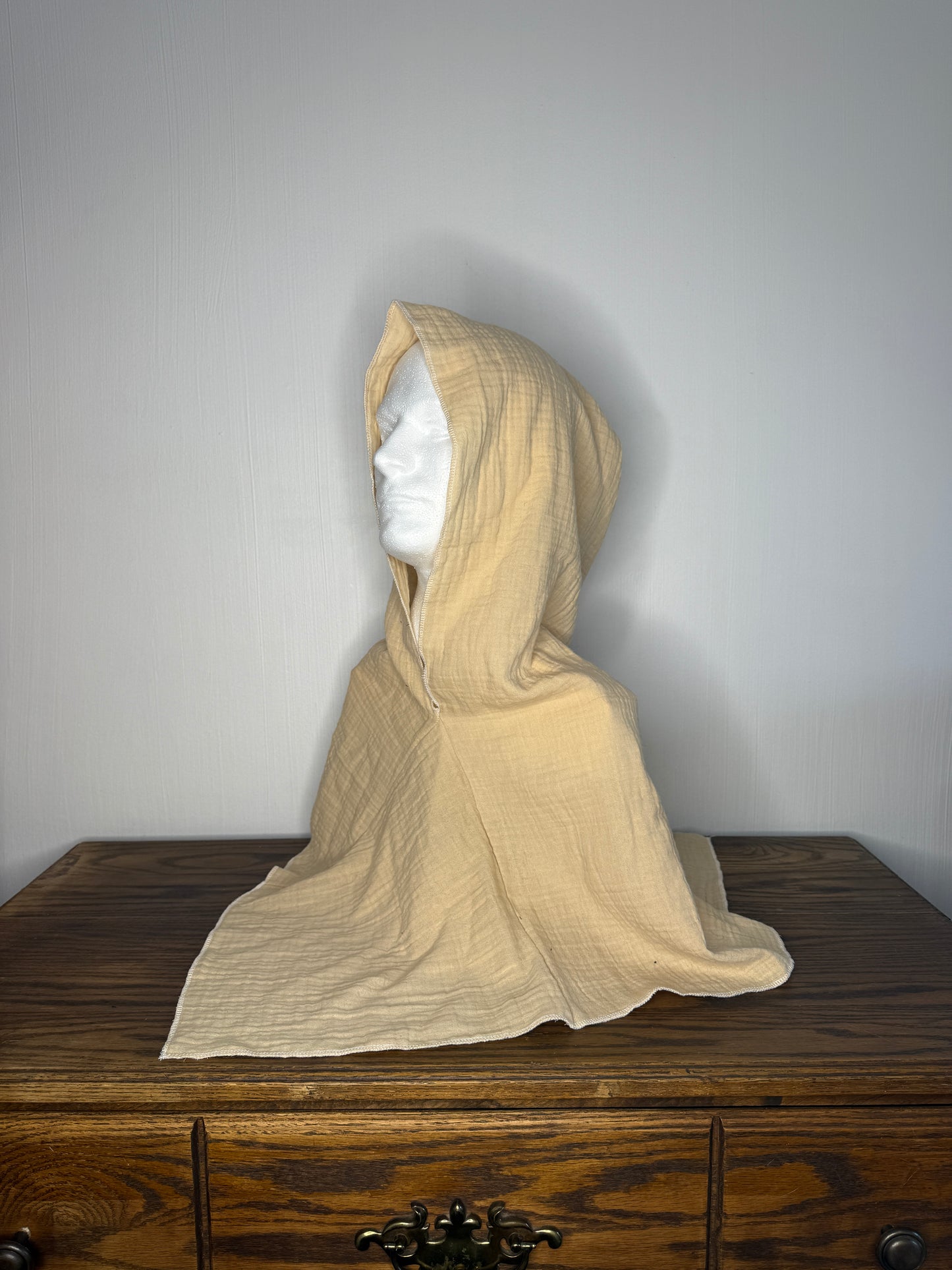 Cream Double Cotton Gauze Hood, White Thread