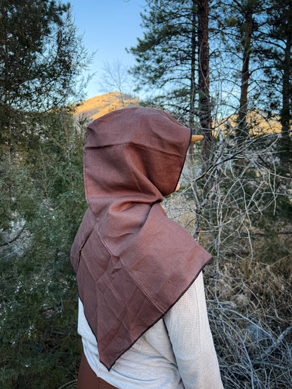 Brown Linen Hood, Black Thread