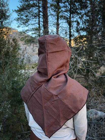 Brown Linen Hood, Black Thread