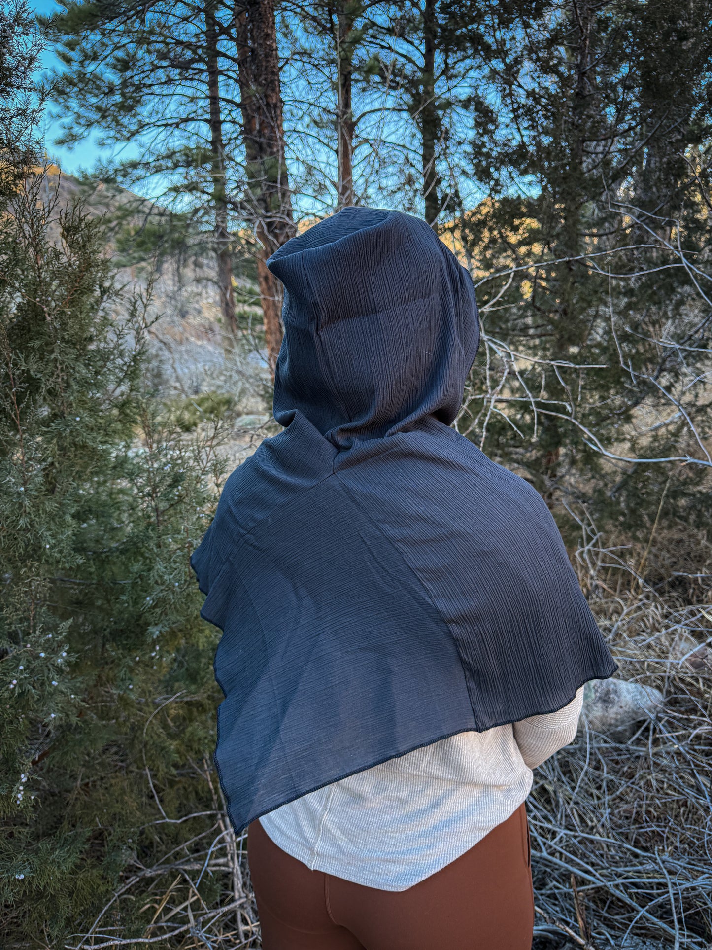 Charcoal Cotton Gauze Hood, Black Thread