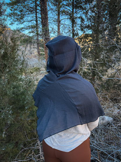 Charcoal Cotton Gauze Hood, Black Thread
