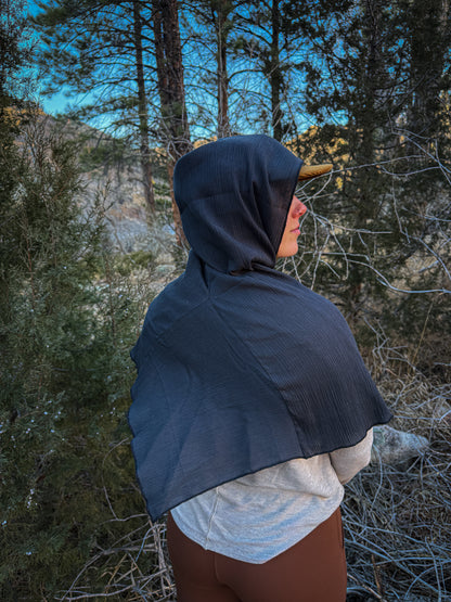 Charcoal Cotton Gauze Hood, Black Thread