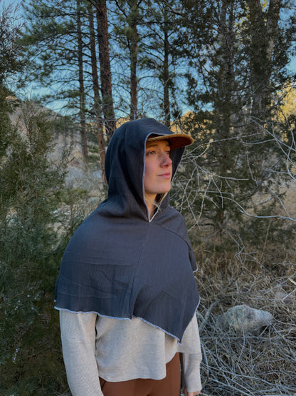 Charcoal Cotton Gauze Hood, White Thread