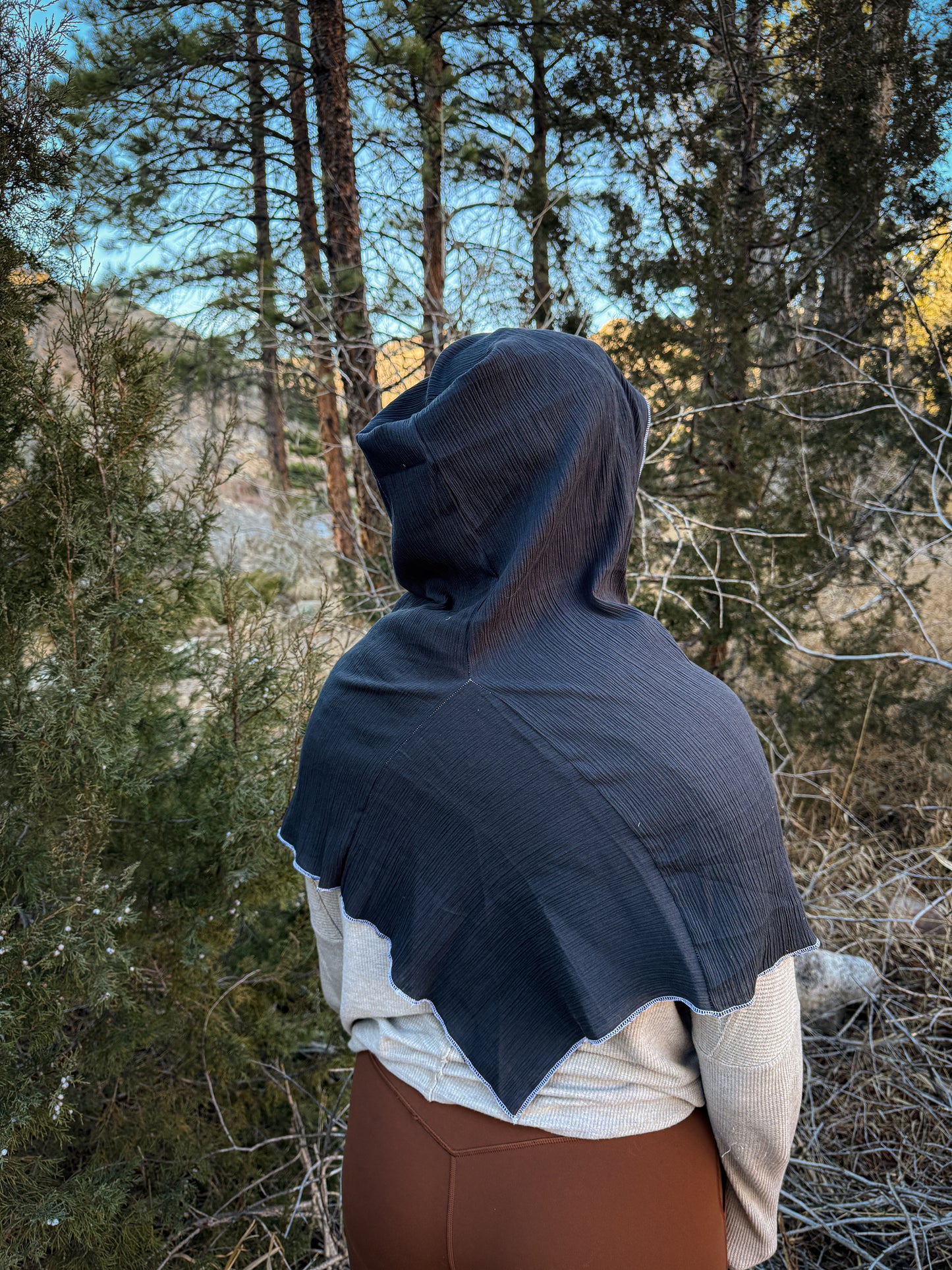 Charcoal Cotton Gauze Hood, White Thread