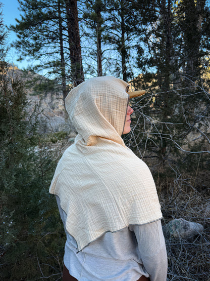 Cream Double Cotton Gauze Hood, Black Thread
