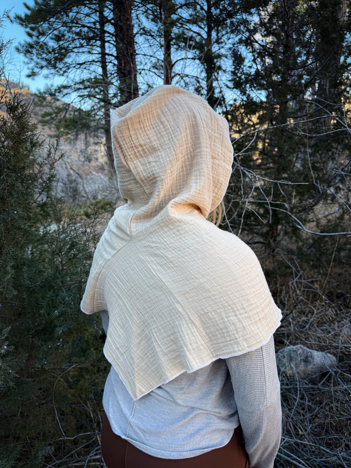 Cream Double Cotton Gauze Hood, White Thread