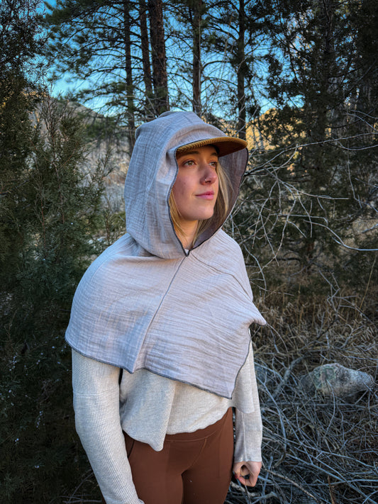 Grey Double Cotton Gauze Hood, Black Thread