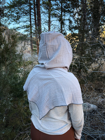 Grey Double Cotton Gauze Hood, Black Thread