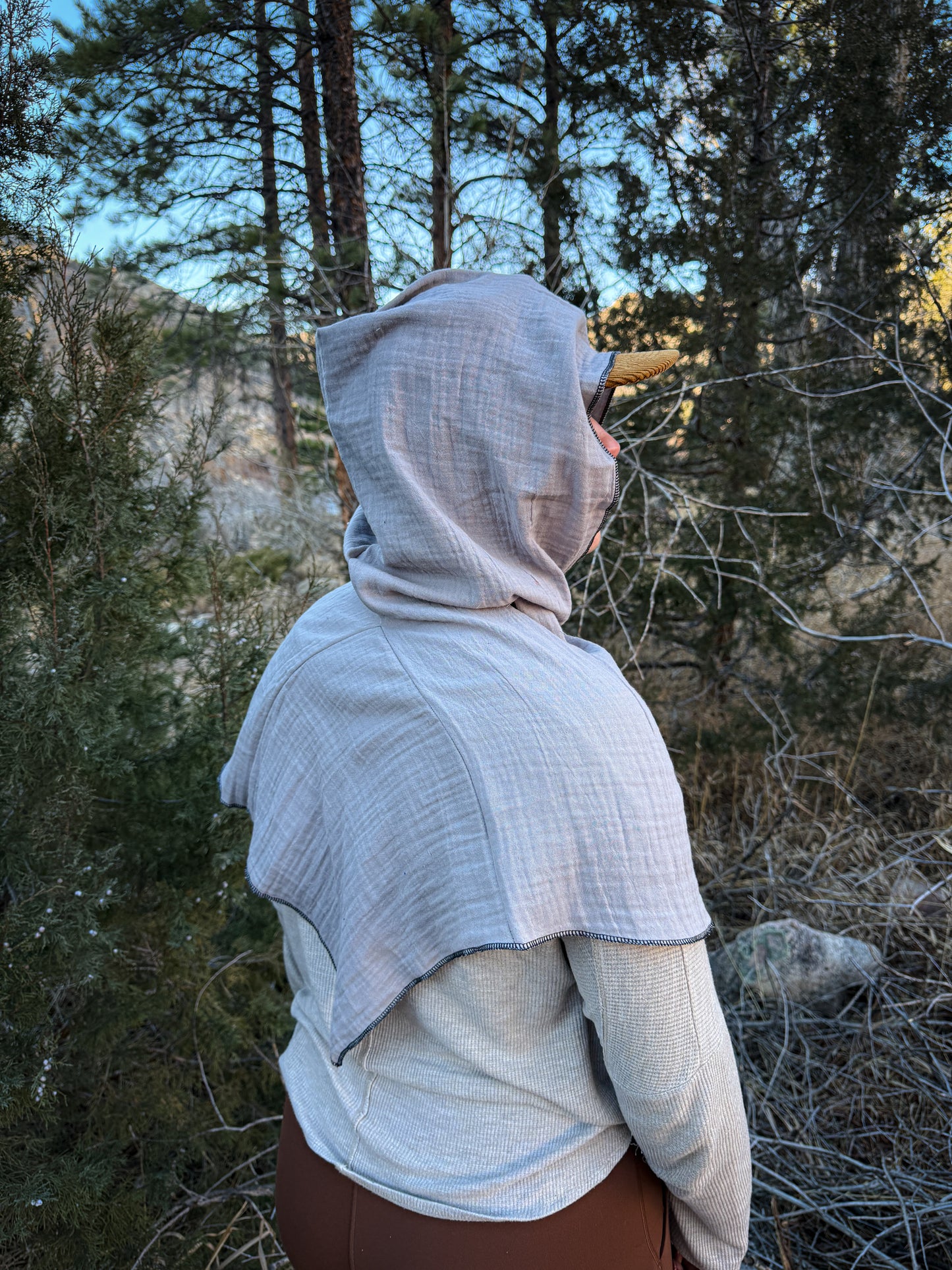 Grey Double Cotton Gauze Hood, Black Thread