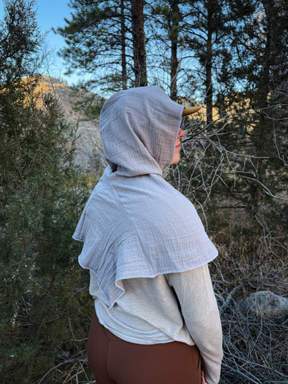 Grey Double Cotton Gauze Hood, White Thread
