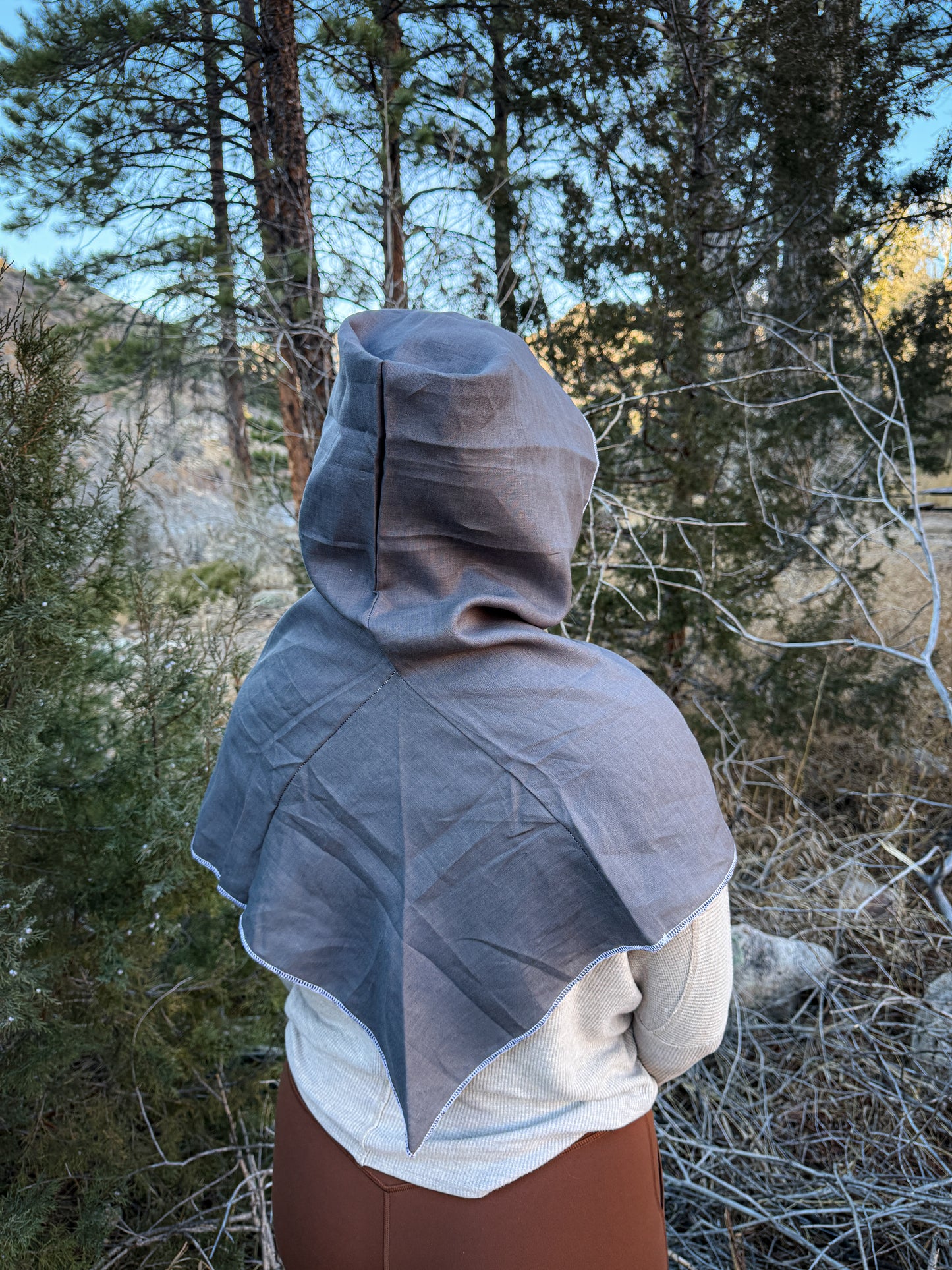 Gray Linen Hood, White Thread