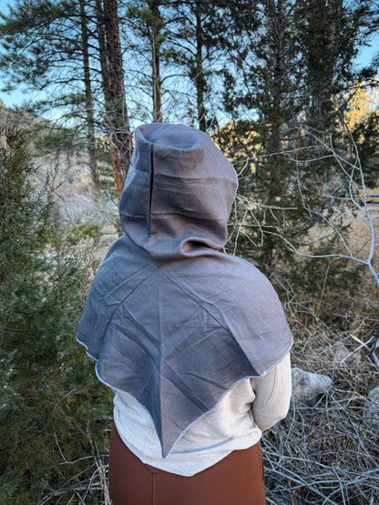 Gray Linen Hood, White Thread