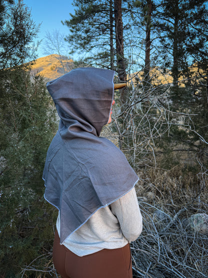 Gray Linen Hood, White Thread