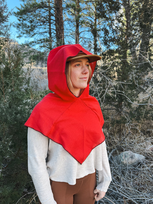 Red Cotton Gauze Hood, Black Thread