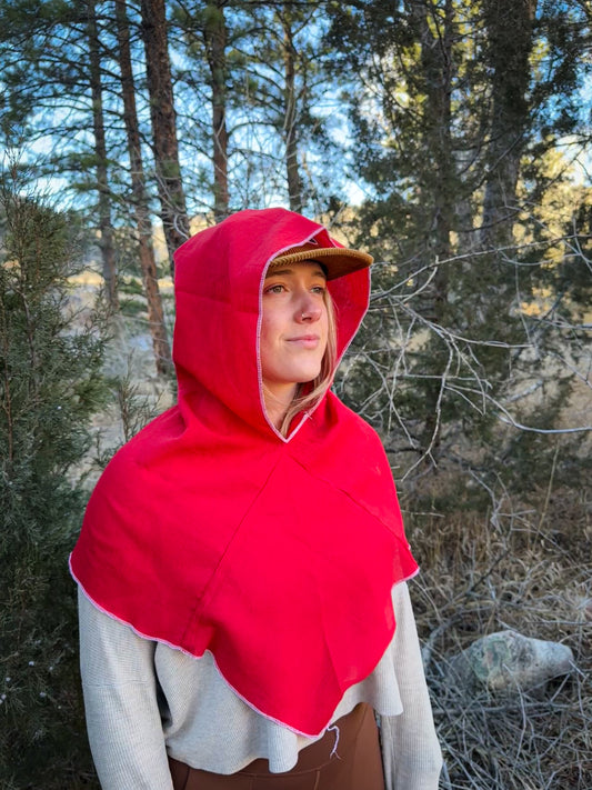Red Cotton Gauze Hood, White Thread