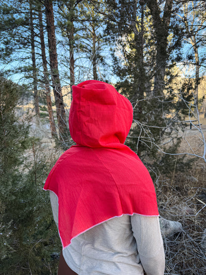 Red Cotton Gauze Hood, White Thread