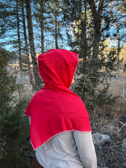Red Cotton Gauze Hood, White Thread