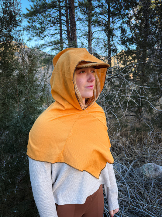 Yellow Cotton Gauze Hood, Black Thread