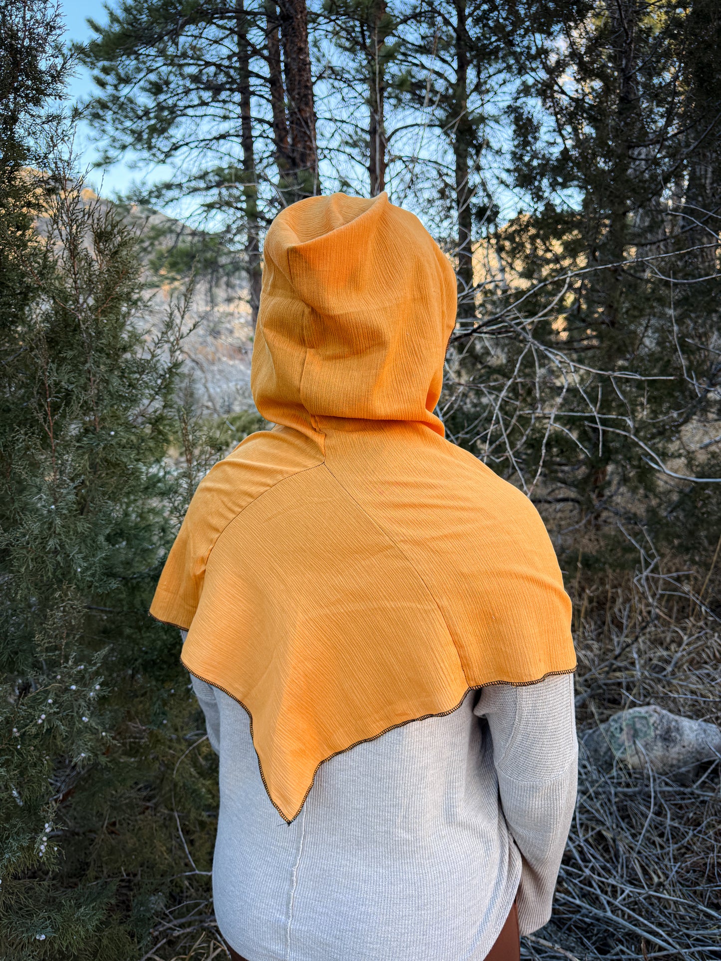 Yellow Cotton Gauze Hood, Black Thread