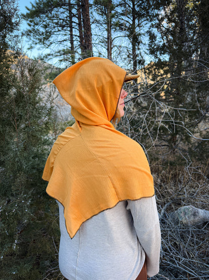 Yellow Cotton Gauze Hood, Black Thread