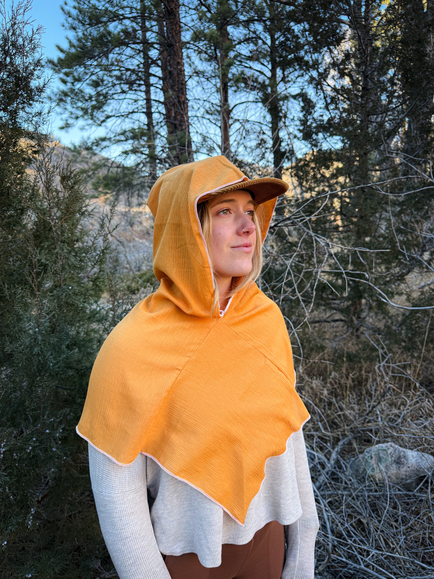 Yellow Cotton Gauze Hood, White Thread