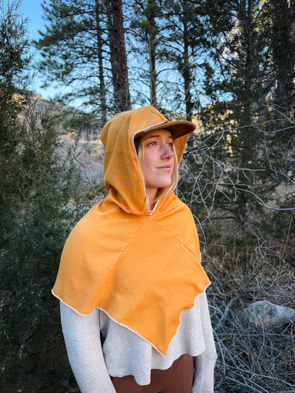 Yellow Cotton Gauze Hood, White Thread
