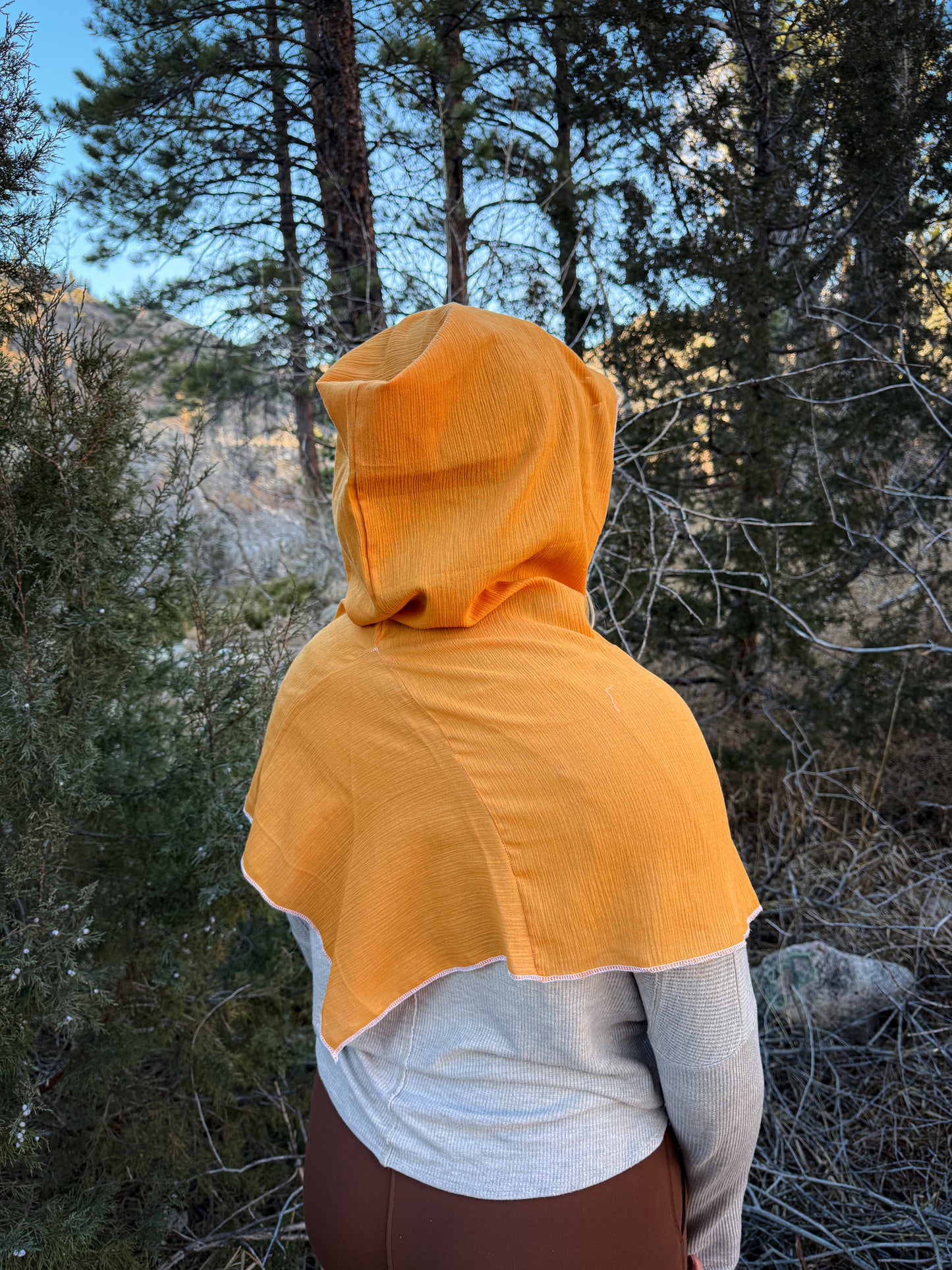 Yellow Cotton Gauze Hood, White Thread