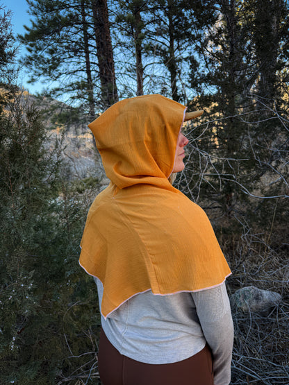 Yellow Cotton Gauze Hood, White Thread