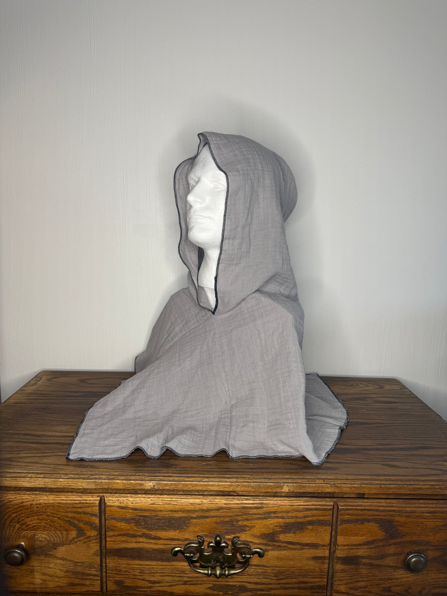 Grey Double Cotton Gauze Hood, Black Thread