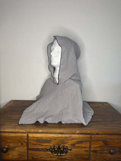 Grey Double Cotton Gauze Hood, Black Thread