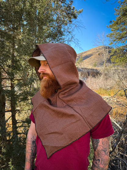 Brown Linen Hood, Black Thread