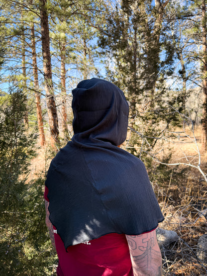 Charcoal Cotton Gauze Hood, Black Thread