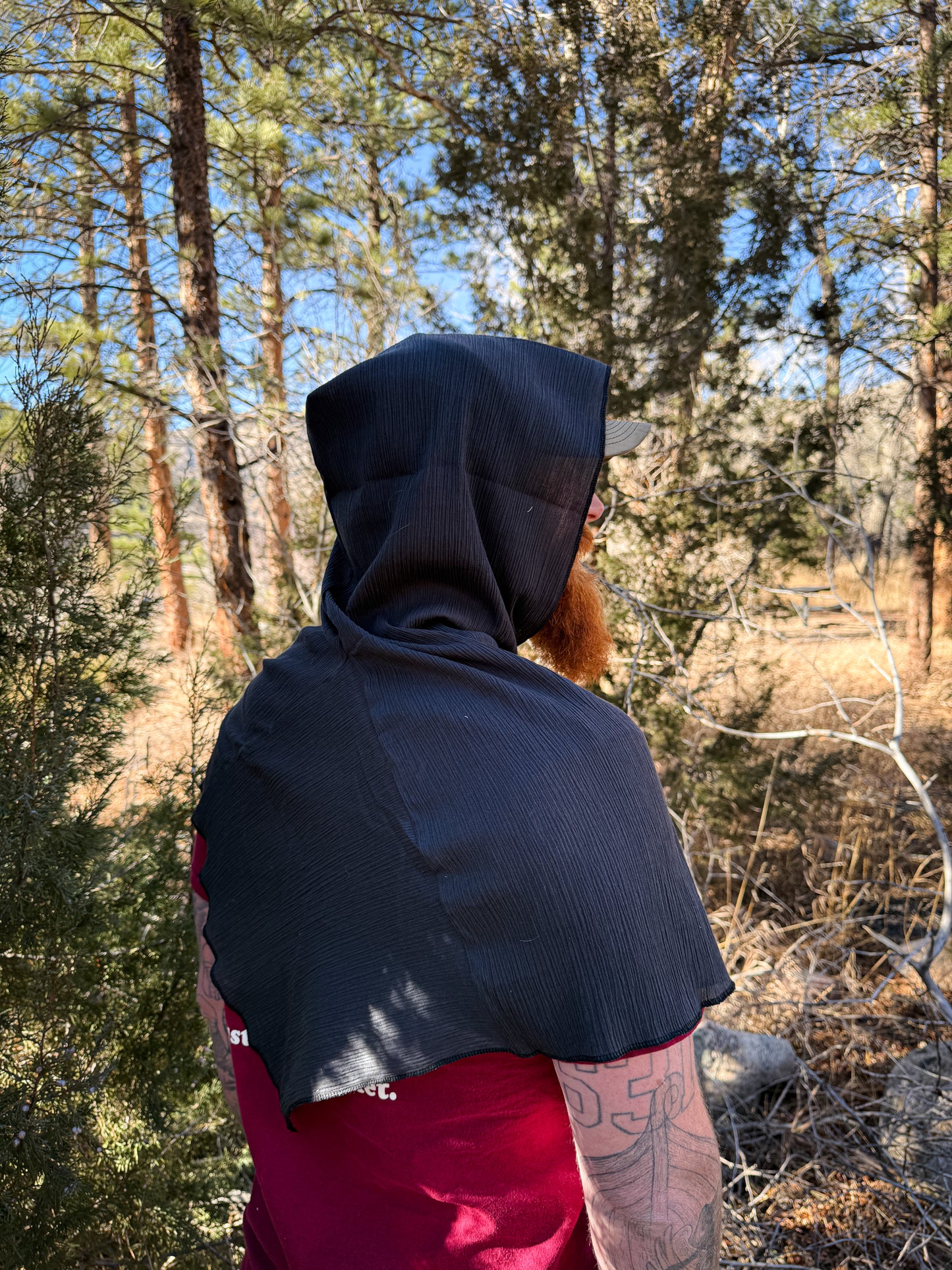 Charcoal Cotton Gauze Hood, Black Thread