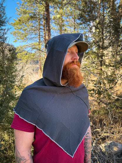 Charcoal Cotton Gauze Hood, White Thread