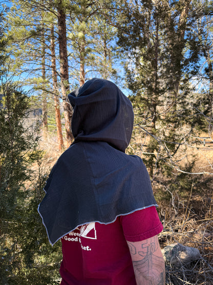 Charcoal Cotton Gauze Hood, White Thread