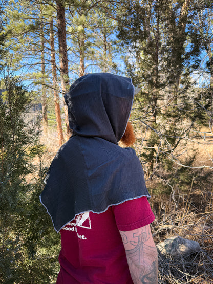 Charcoal Cotton Gauze Hood, White Thread