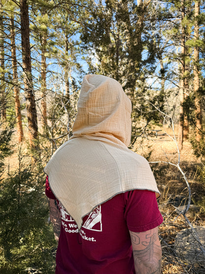 Cream Double Cotton Gauze Hood, Black Thread