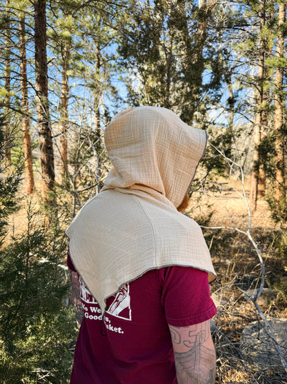 Cream Double Cotton Gauze Hood, Black Thread