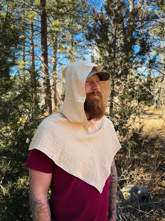 Cream Double Cotton Gauze Hood, White Thread