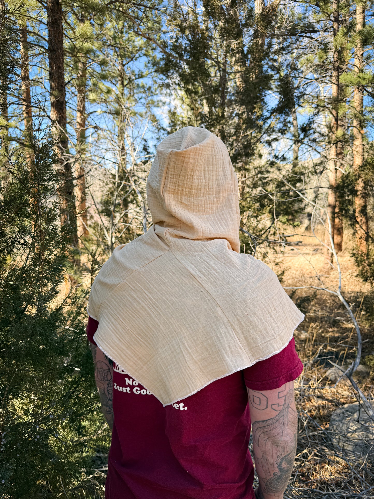 Cream Double Cotton Gauze Hood, White Thread