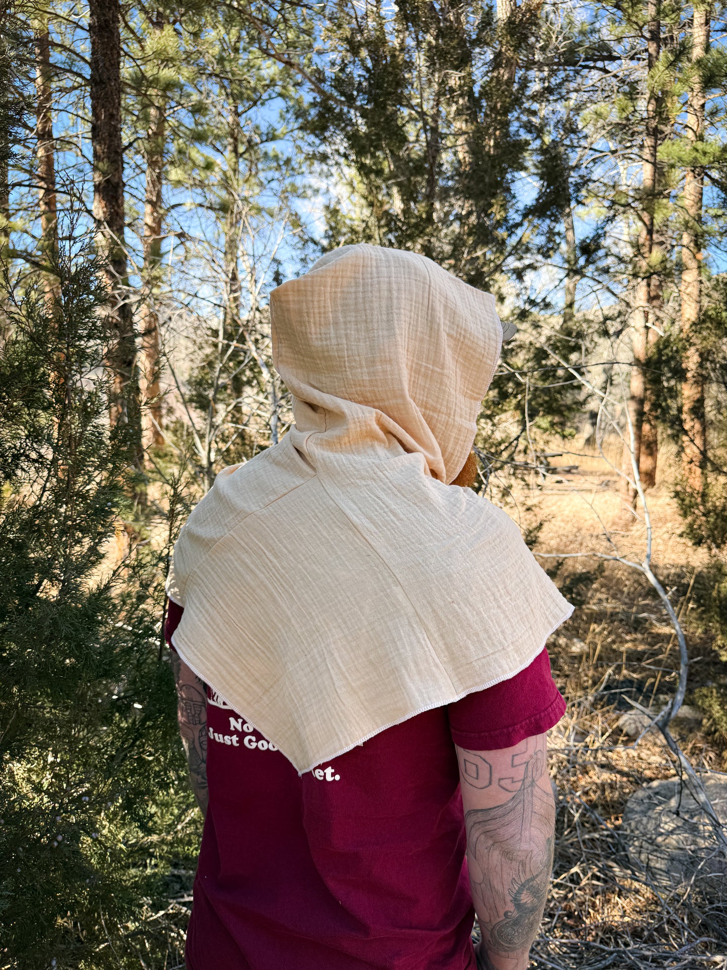 Cream Double Cotton Gauze Hood, White Thread