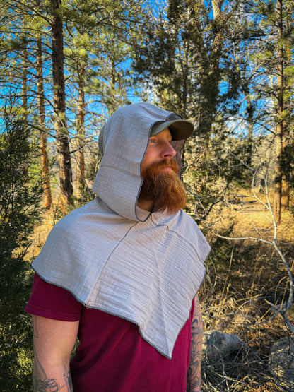 Grey Double Cotton Gauze Hood, Black Thread